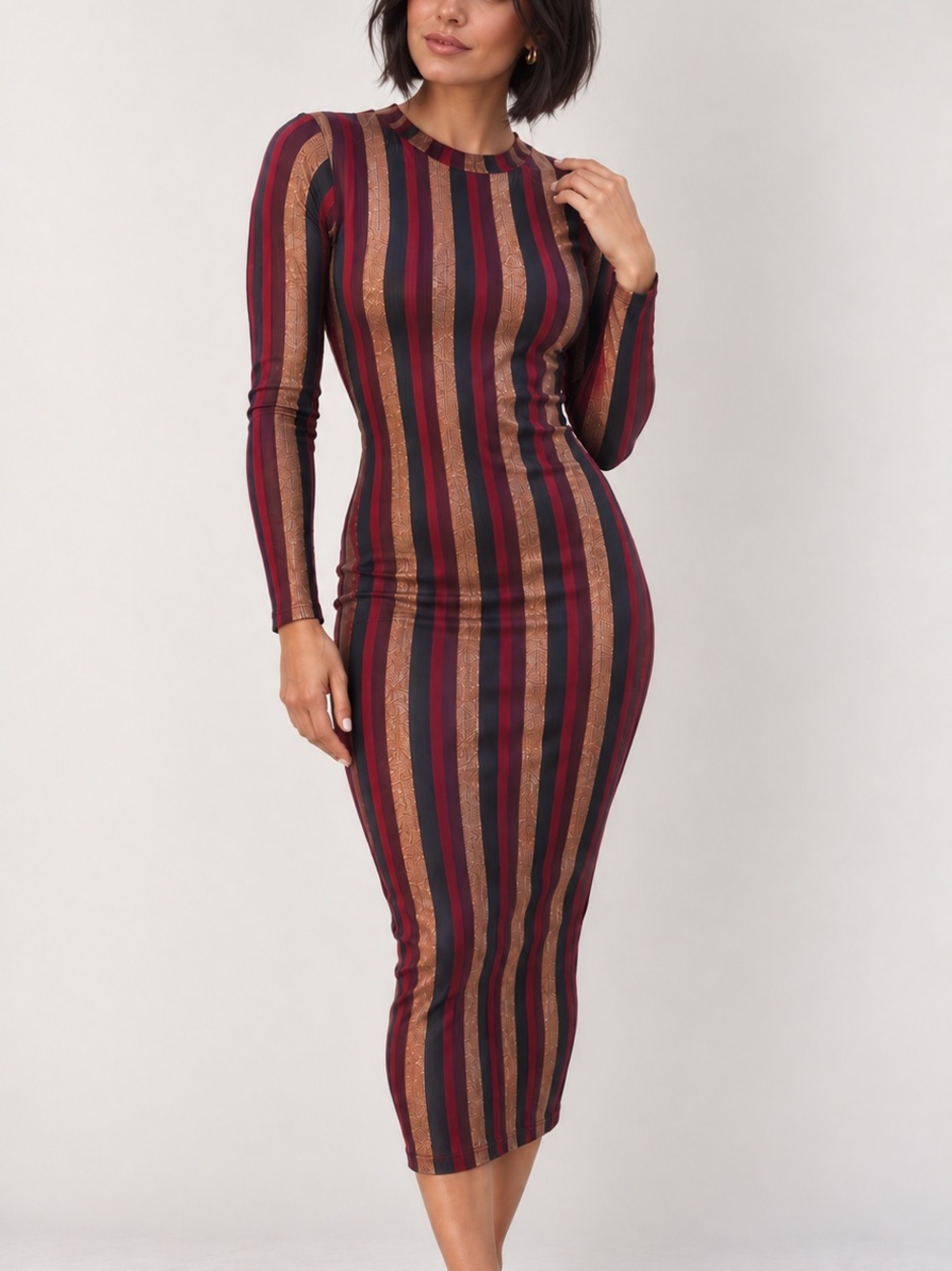 ASOS Metallic Stripe Long Sleeve Bodycon Midi Dress Y2K Size 4